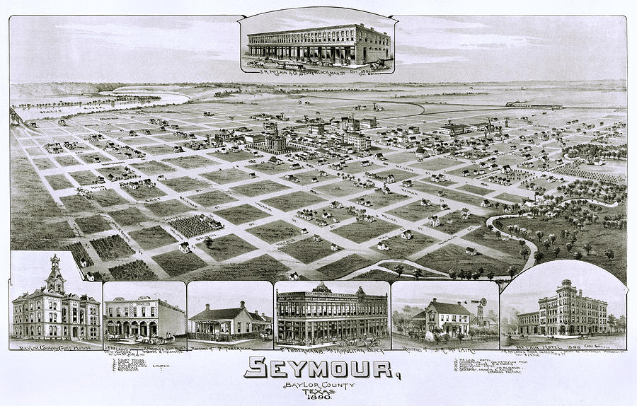1890 Vintage Map of Seymour Texas Photograph by Stephen Stookey