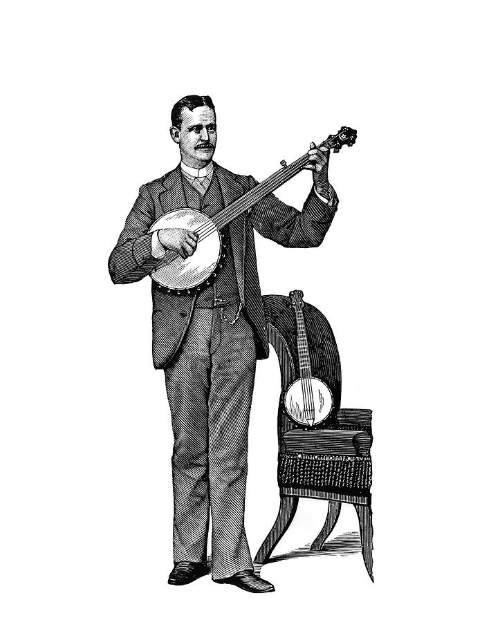 Black And White Painting - 1890s Man Standing Playing Five String by Vintage Images