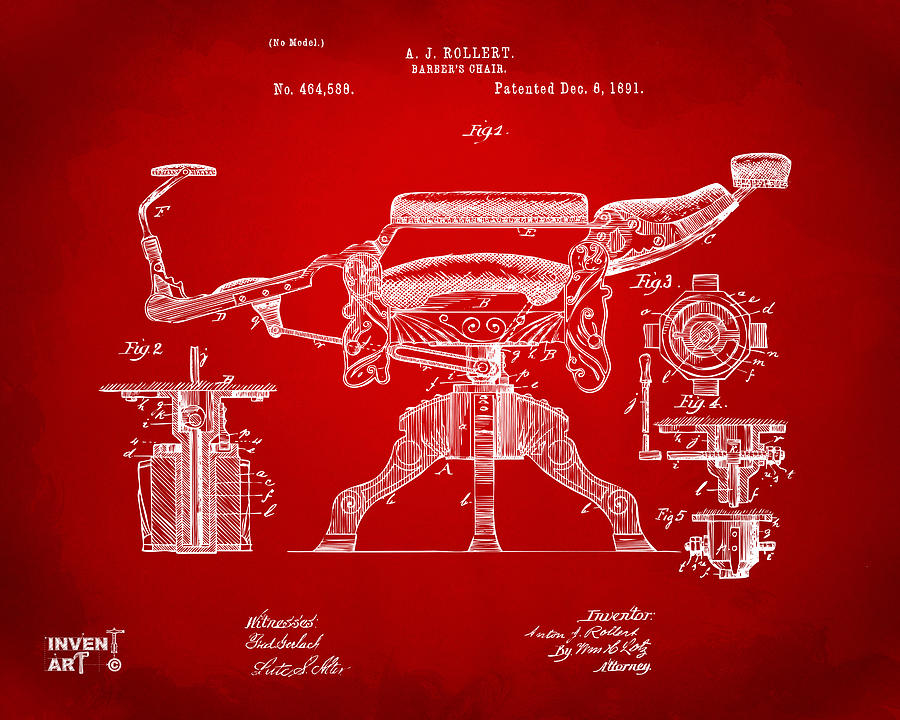 1891 Barbers Chair Patent Artwork Red Digital Art by Nikki Marie Smith