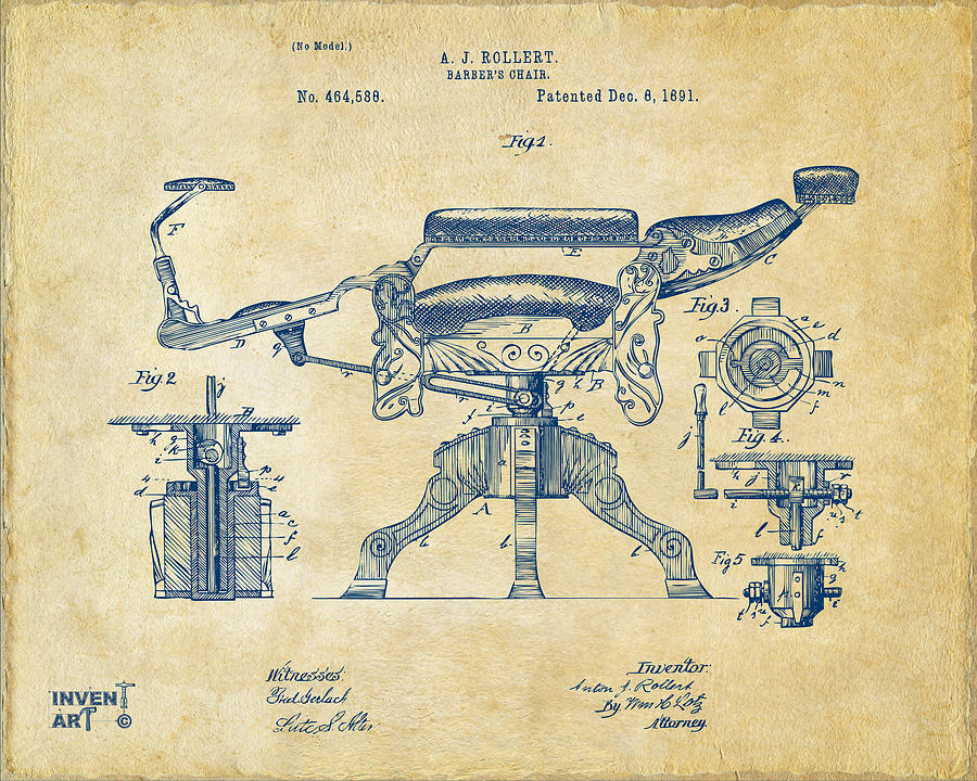 1891 Barbers Chair Patent Artwork Vintage Digital Art by Nikki Marie Smith
