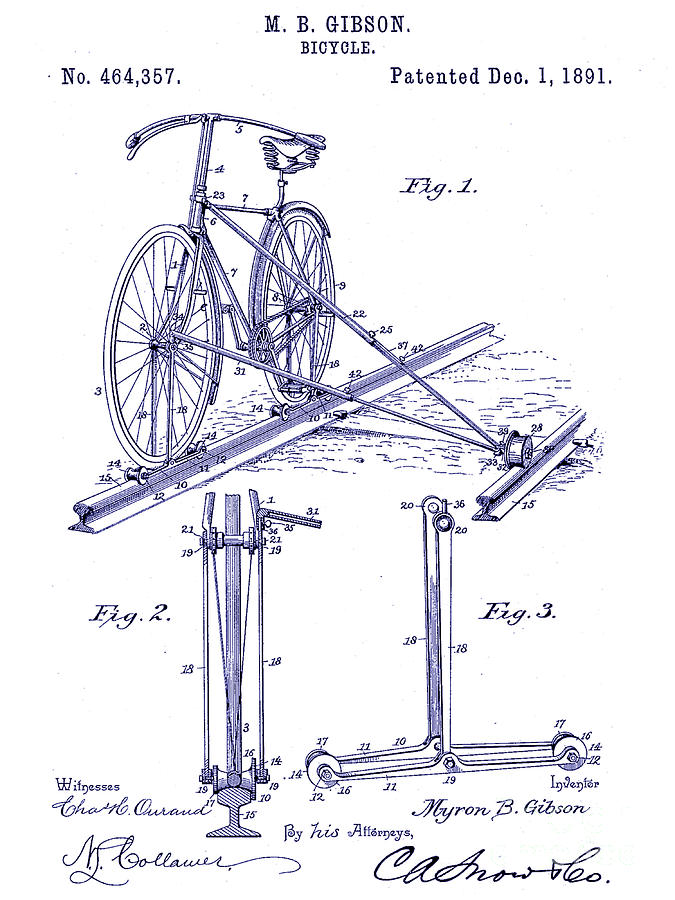 1891 Bicycle Patent Blueprint Drawing by Jon Neidert