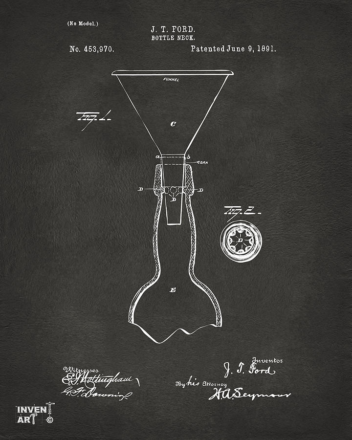 Beer Digital Art - 1891 Bottle Neck Patent Artwork Gray by Nikki Marie Smith