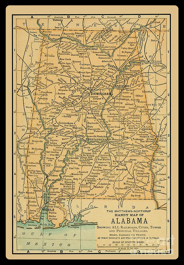 1891 Map of Alabama Photograph by Phil Cardamone