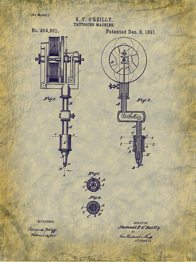 1891 OReilly Tattooing Machine Patent  Digital Art by Barry Jones