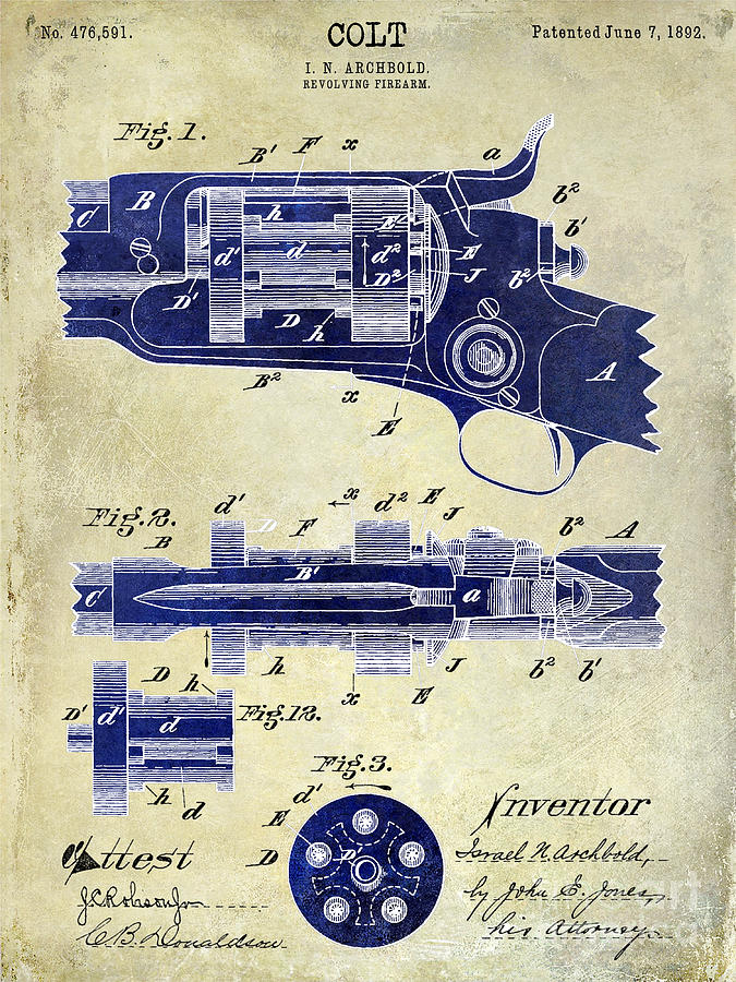 1892 Colt Patent Drawing 2 Tone Photograph by Jon Neidert