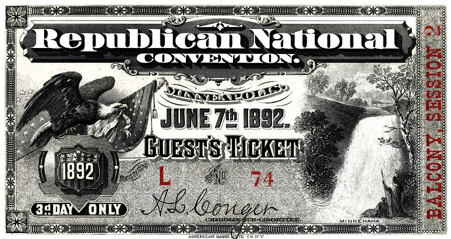 1892 Republican Convention Ticket Painting by Historic Image