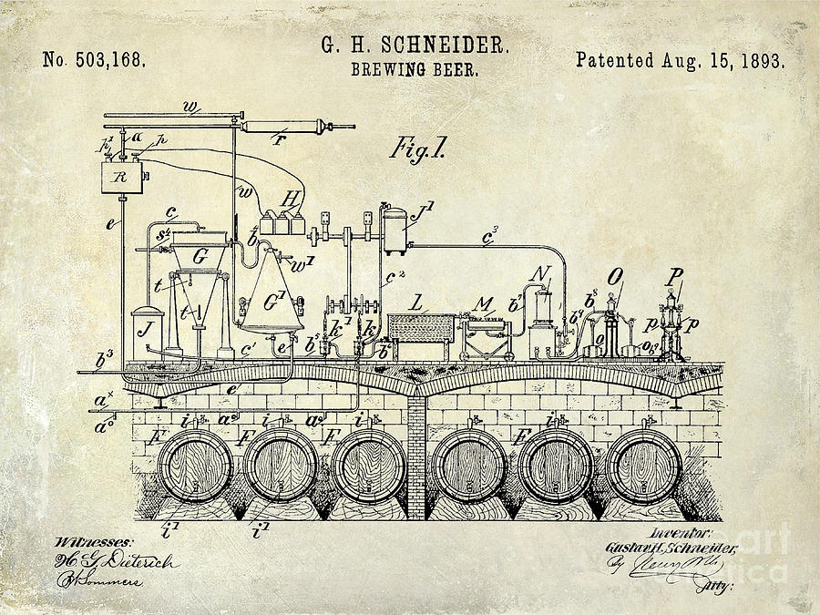 Beer Photograph - 1893 Beer Brewing Patent Drawing by Jon Neidert
