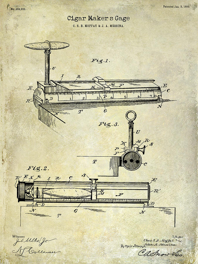 1893 Cigar Makers Gage Patent Drawing  Photograph by Jon Neidert