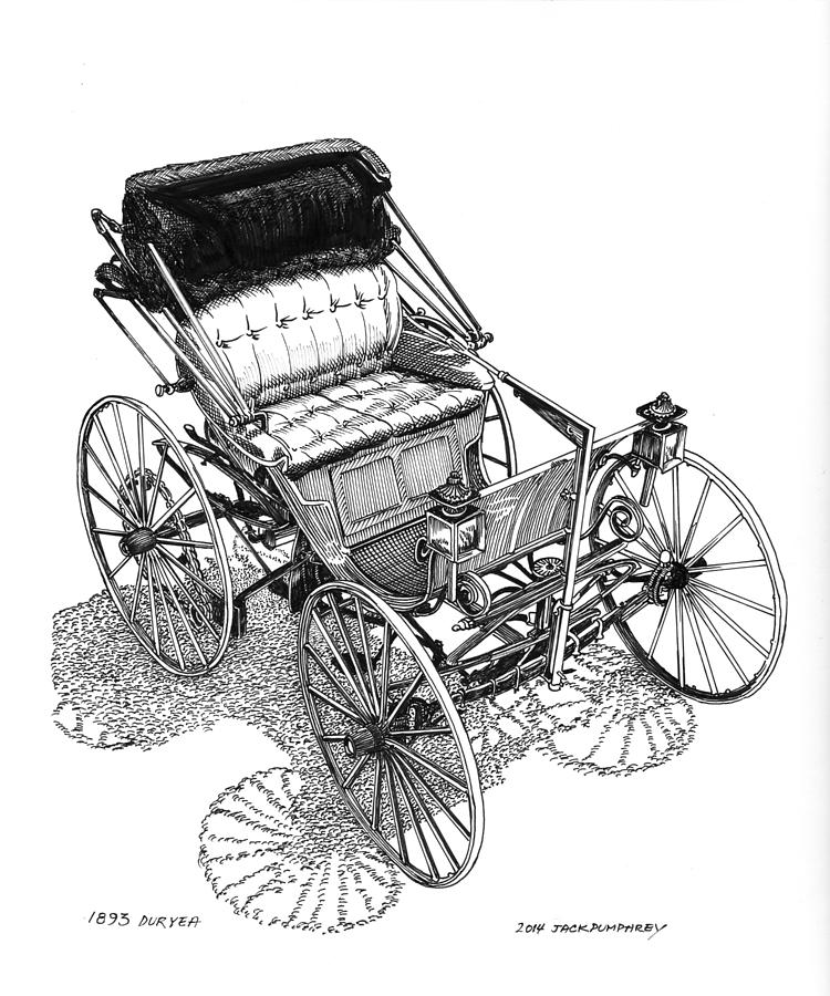 1893 Duryea Motorwagon Drawing by Jack Pumphrey