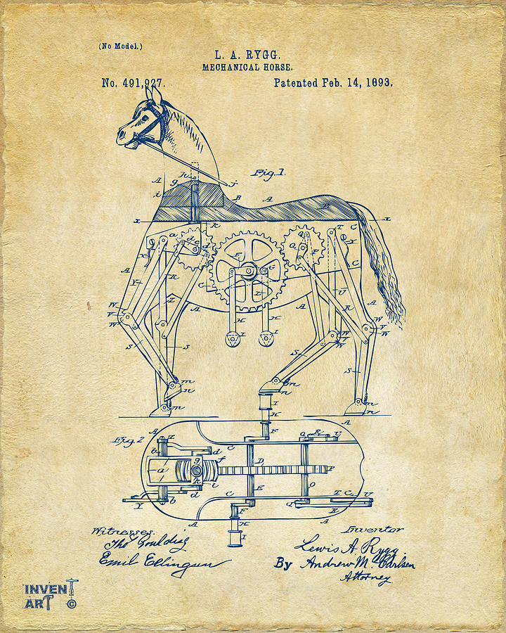1893 Mechanical Horse Toy Patent Artwork Vintage Digital Art by Nikki Marie Smith