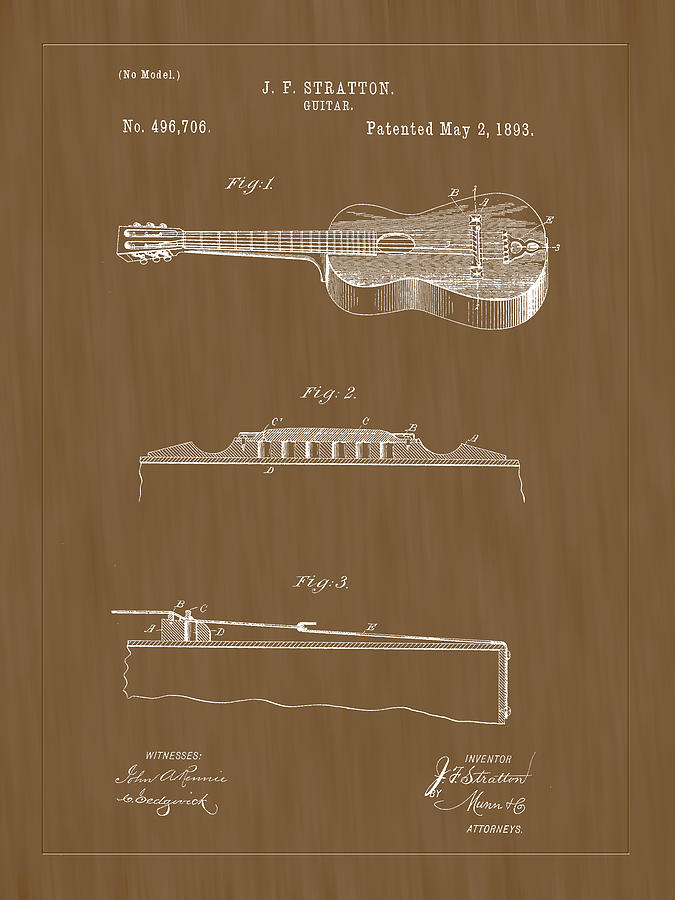 1893 Stratton Guitar Patent Art Photograph by Barry Jones