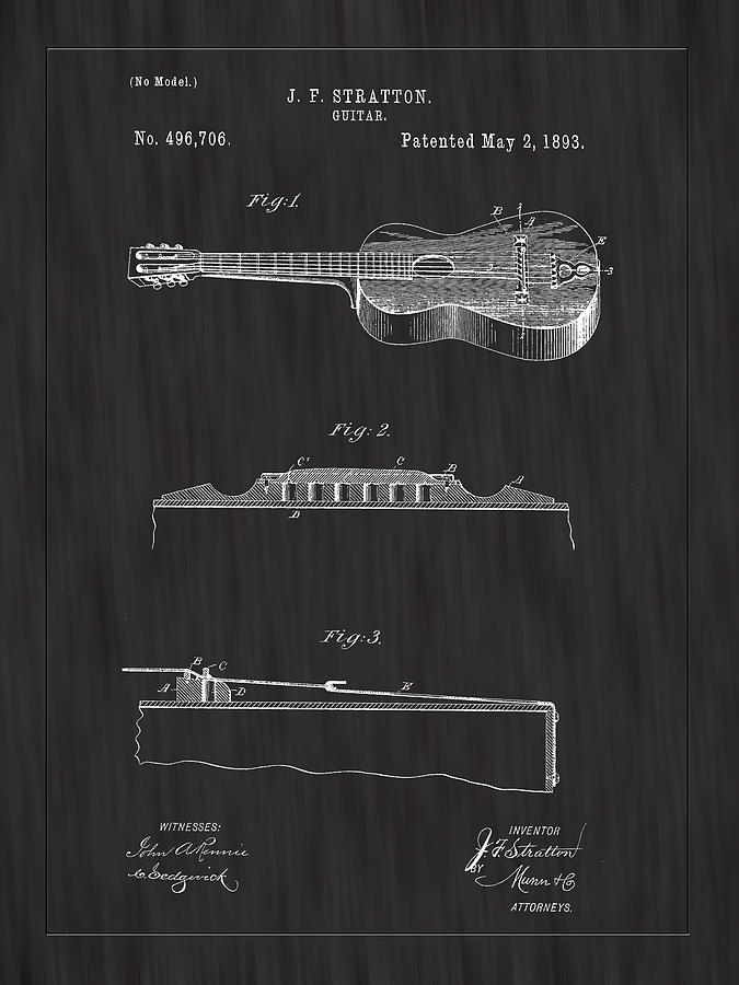 1893 Stratton Guitar Patent Art - BK Photograph by Barry Jones
