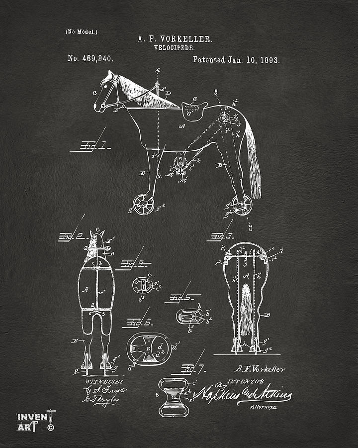 1893 Velocipede Horse-Bike Patent Artwork Gray Digital Art by Nikki Marie Smith