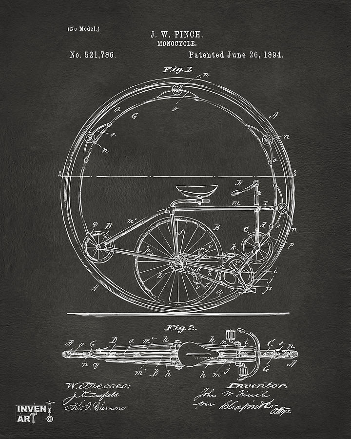 1894 Monocycle Patent Artwork Gray Digital Art by Nikki Marie Smith