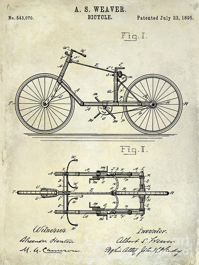 1895 Bicycle Patent Drawing  Photograph by Jon Neidert