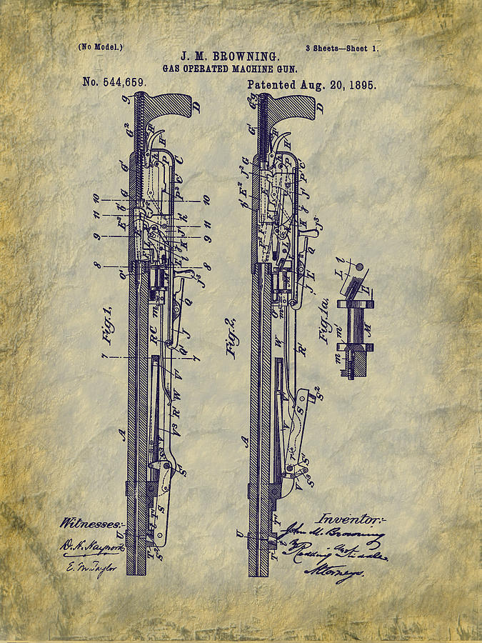 1895 Browning Machine Gun Patent - aka - Potato Digger Digital Art by Barry Jones