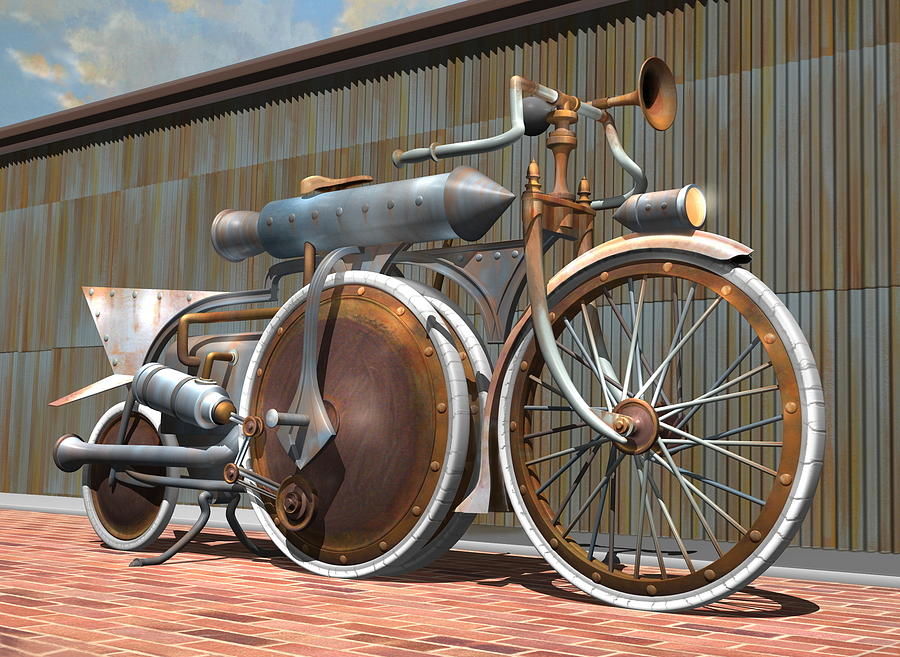 1895 Schwartze Quad Steambike Digital Art by Stuart Swartz