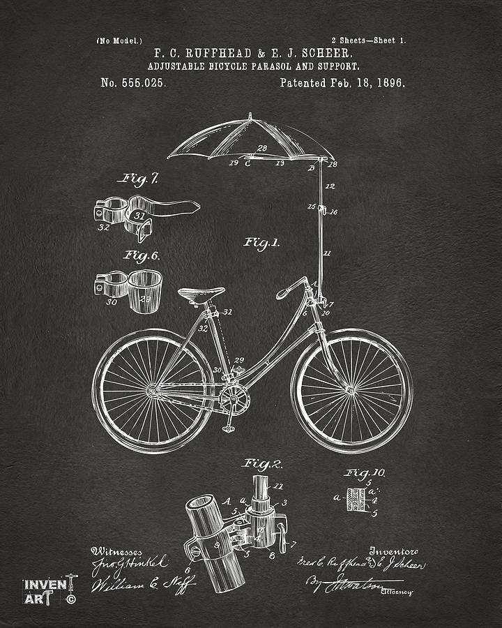 1896 Bicycle Parasol Patent Artwork Gray Digital Art by Nikki Marie Smith