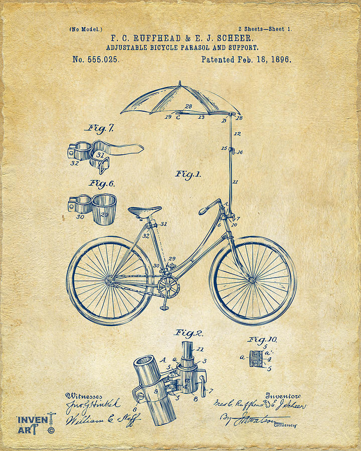 1896 Bicycle Parasol Patent Artwork Vintage Digital Art by Nikki Marie Smith