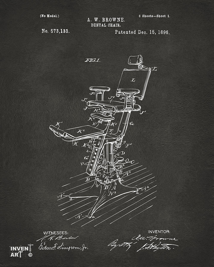 1896 Dental Chair Patent Gray Digital Art by Nikki Marie Smith