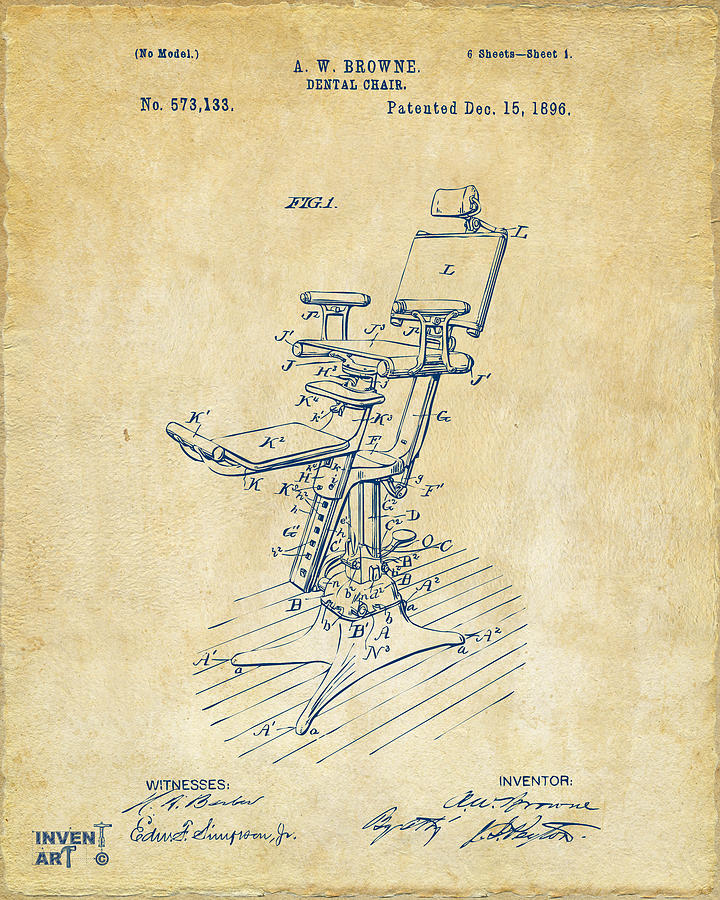 1896 Dental Chair Patent Vintage Digital Art by Nikki Marie Smith