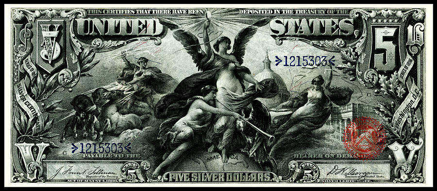 1896 Five Dollar Silver Certificate Painting by Historic Image