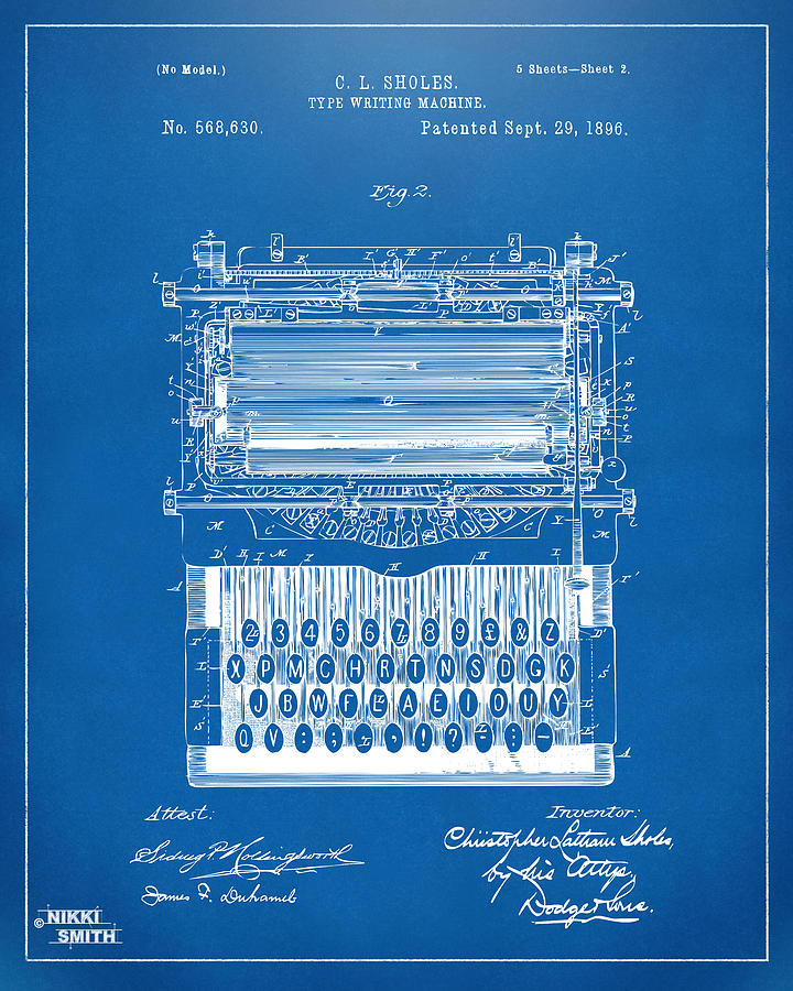 Type Writing Machine, Patented 1899 Digital Art by Print Collection - Pixels