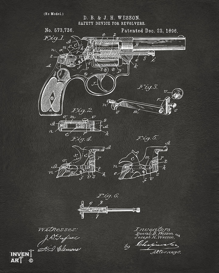 1896 Wesson Safety Device Revolver Patent Artwork - Gray Digital Art by Nikki Marie Smith