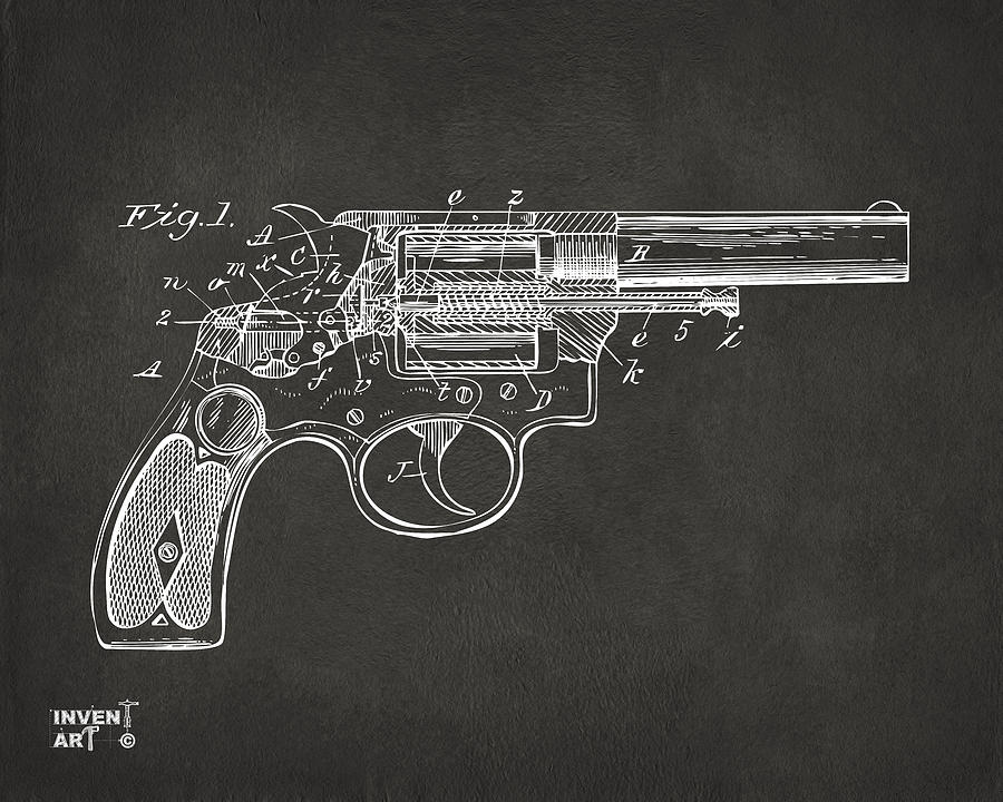 Vintage Digital Art - 1896 Wesson Safety Device Revolver Patent Minimal - Gray by Nikki Marie Smith