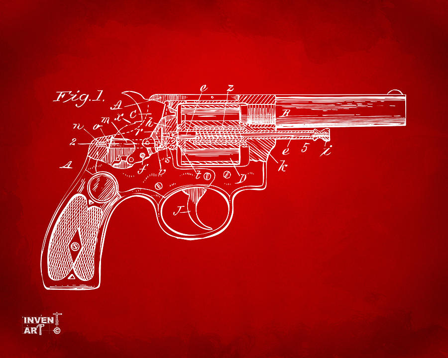 Vintage Digital Art - 1896 Wesson Safety Device Revolver Patent Minimal - Red by Nikki Marie Smith