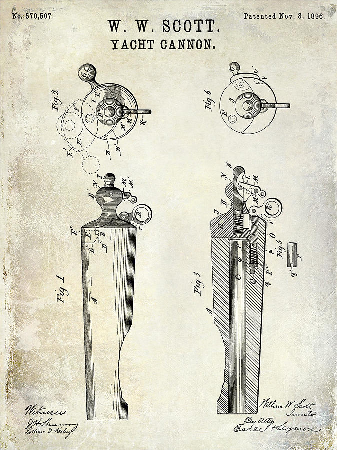 1896 Yacht Cannon Patent Drawing Photograph by Jon Neidert