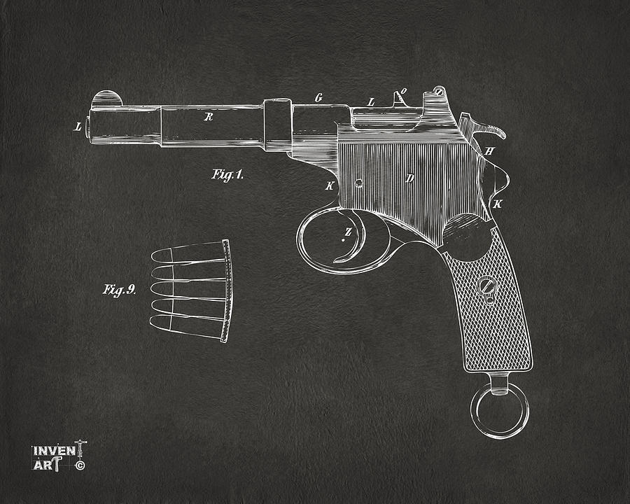 Vintage Digital Art - 1897 Mannlicher Pistol Patent Minimal - Gray by Nikki Marie Smith