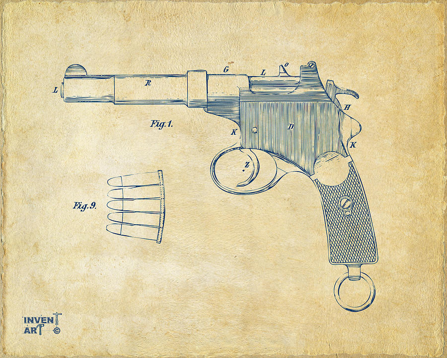 Vintage Digital Art - 1897 Mannlicher Pistol Patent Minimal - Vintage by Nikki Marie Smith