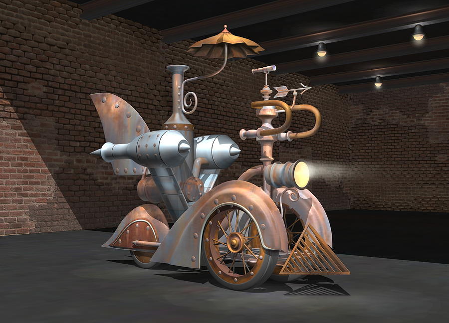 Fantasy Digital Art - 1898 Steam Scooter by Stuart Swartz