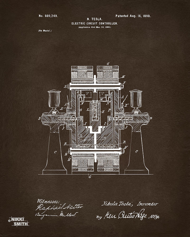 1898 Tesla Electric Circuit Patent Artwork Espresso Digital Art by Nikki Marie Smith