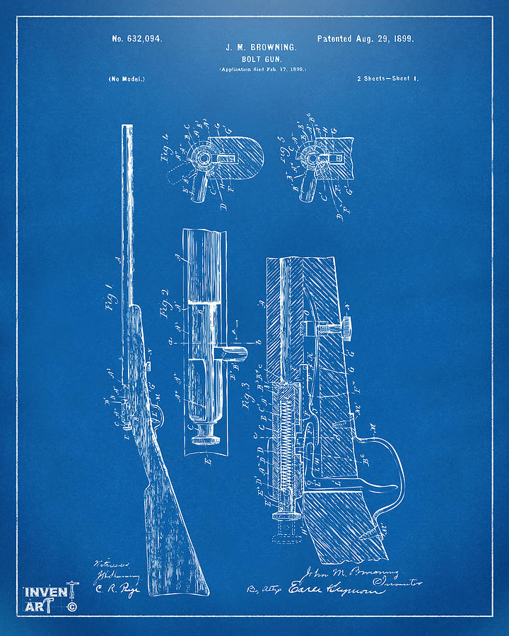 1899 Browning Bolt Gun Patent Blueprint Digital Art by Nikki Marie Smith