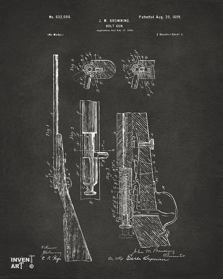 1899 Browning Bolt Gun Patent Gray Digital Art by Nikki Marie Smith