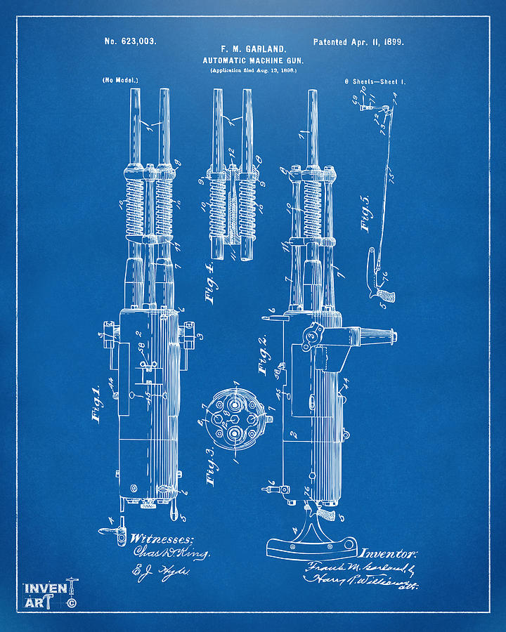 Vintage Digital Art - 1899 Garland Automatic Machine Gun Patent Artwork - Blueprint by Nikki Marie Smith