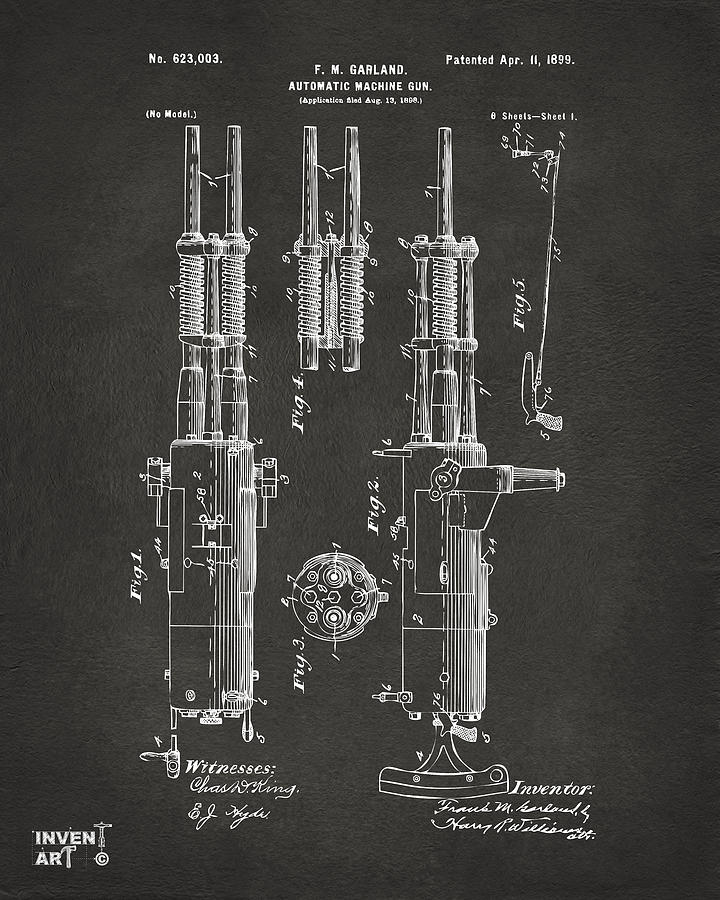 1899 Garland Automatic Machine Gun Patent Artwork - Gray Digital Art by Nikki Marie Smith