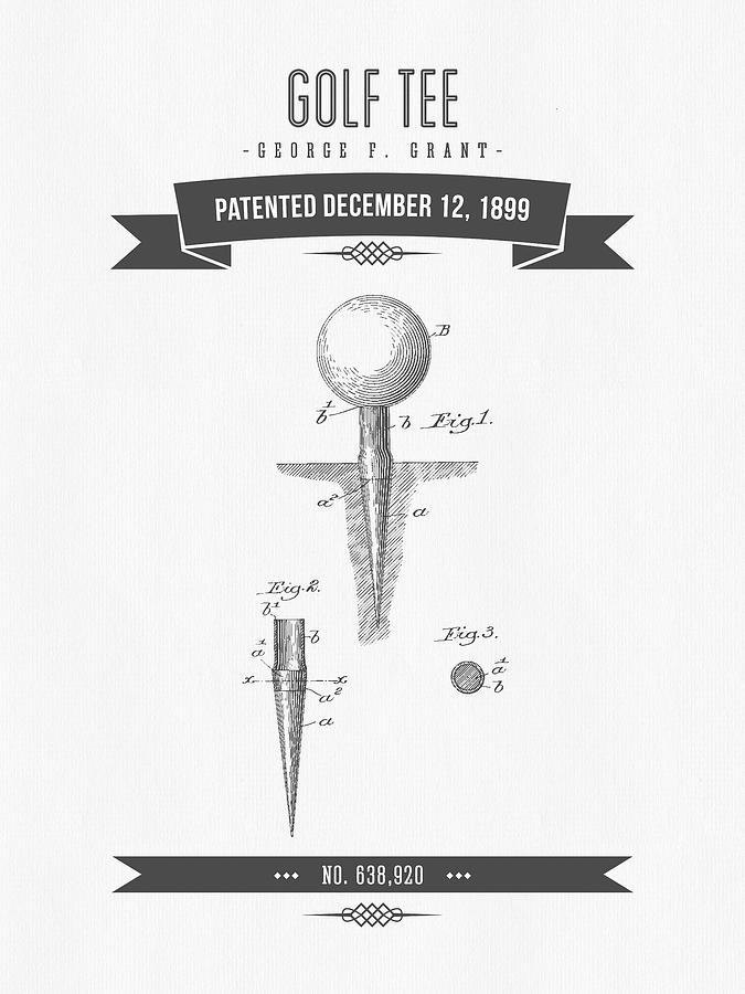 1899 Golf Tee Patent Drawing - Retro Gray Digital Art