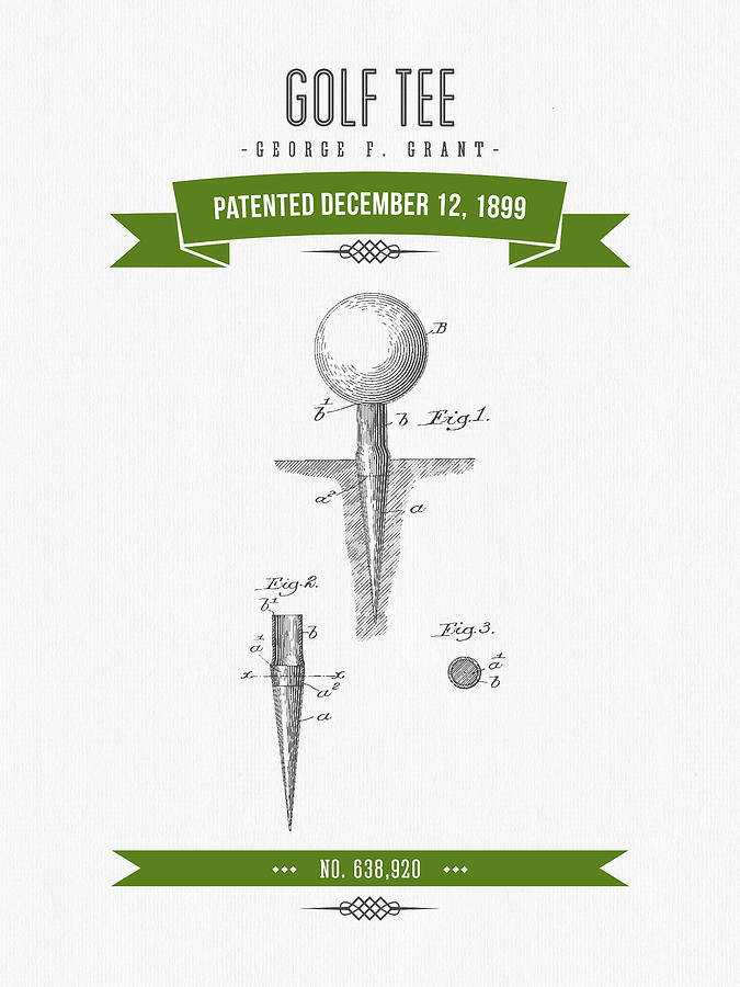 1899 Golf Tee Patent Drawing - Retro Green Digital Art