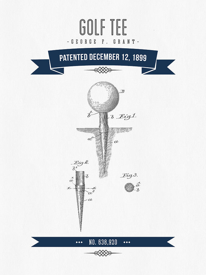 1899 Golf Tee Patent Drawing - Retro Navy Blue Digital Art