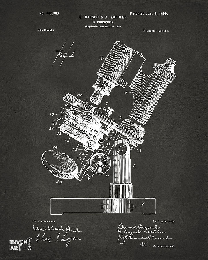 1899 Microscope Patent Gray Digital Art by Nikki Marie Smith