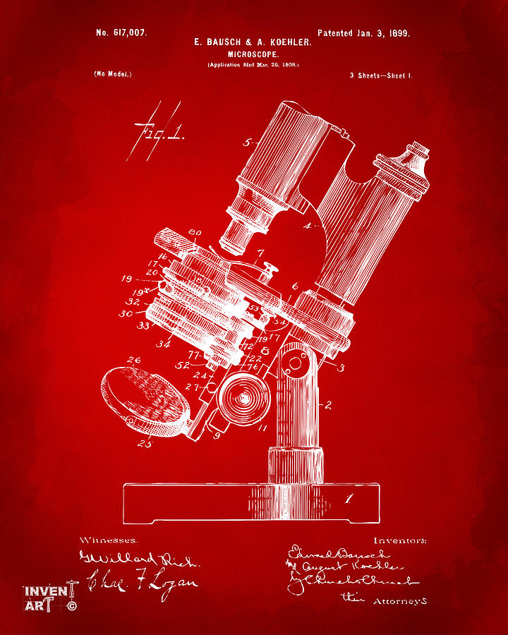 1899 Microscope Patent Red Digital Art by Nikki Marie Smith