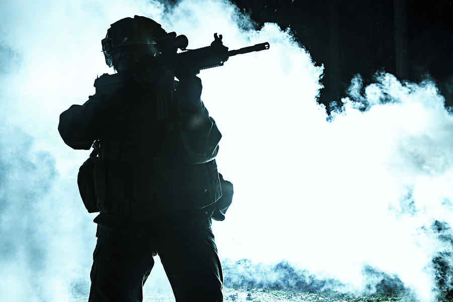 Black Silhouette Of Soldier #19 Photograph by Oleg Zabielin