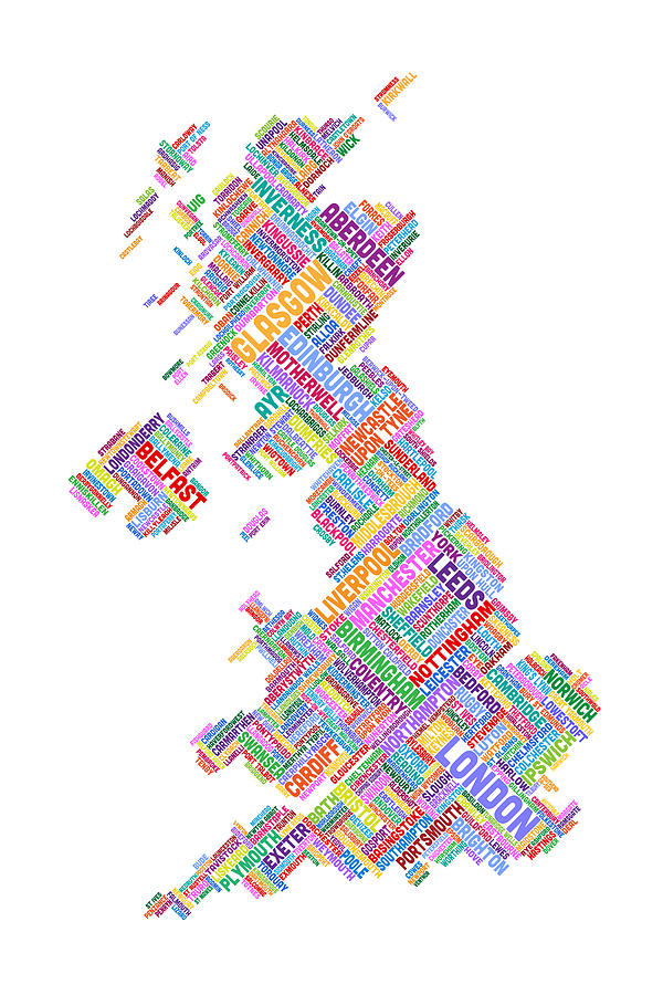Great Britain UK City Text Map #19 Digital Art by Michael Tompsett