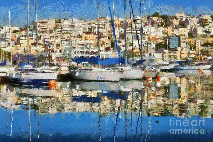 Reflections in Mikrolimano port #21 Painting by George Atsametakis