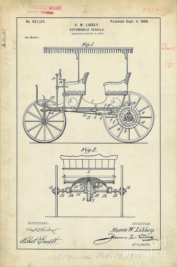 1900 Automobile Patent Drawing Photograph by Jon Neidert