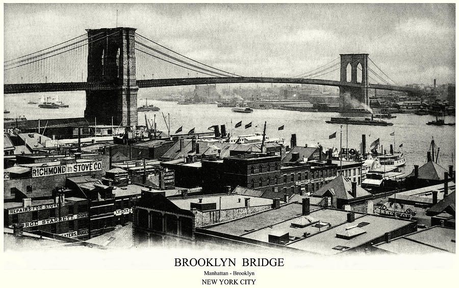 1900 Brooklyn Bridge Panorama Painting by Historic Image