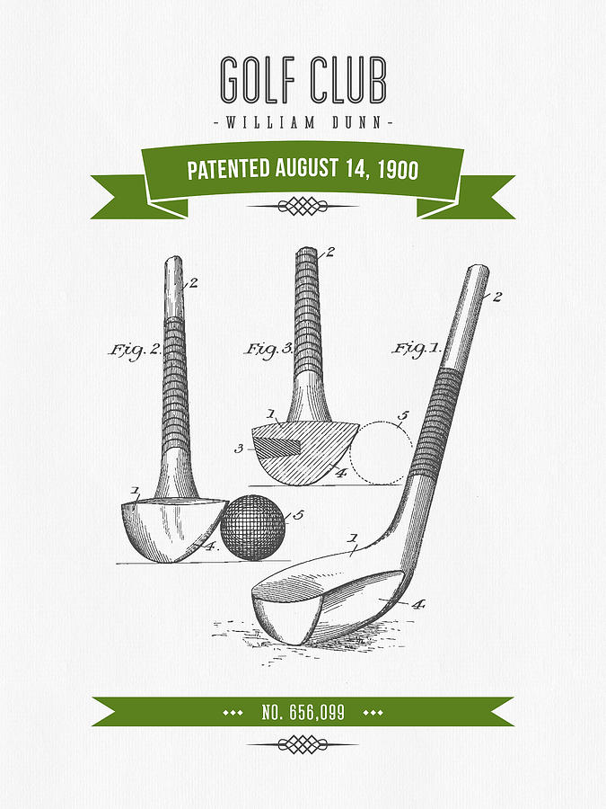 Golf Digital Art - 1900 Dunn Golf Club Patent Drawing - Retro Green by Aged Pixel